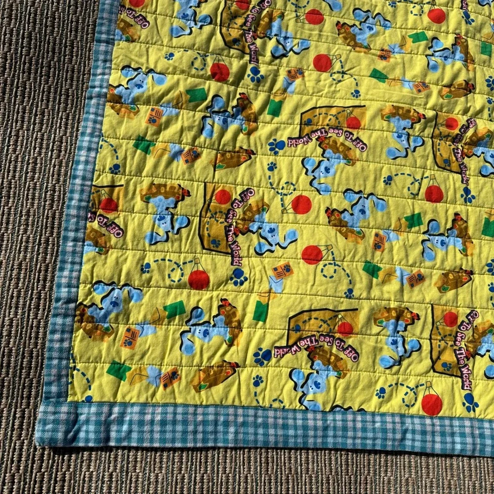 Blues Clues Quilt Off To See The World Baby Blanket Yellow Gingham‎ Reversible
